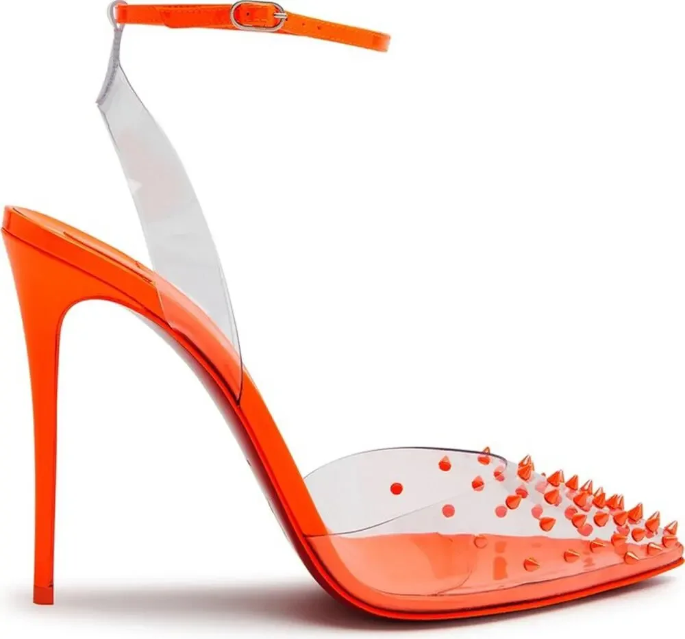 Christian Louboutin Spikoo 100 PVC Spike Neon Orange Pumps 39 NIB